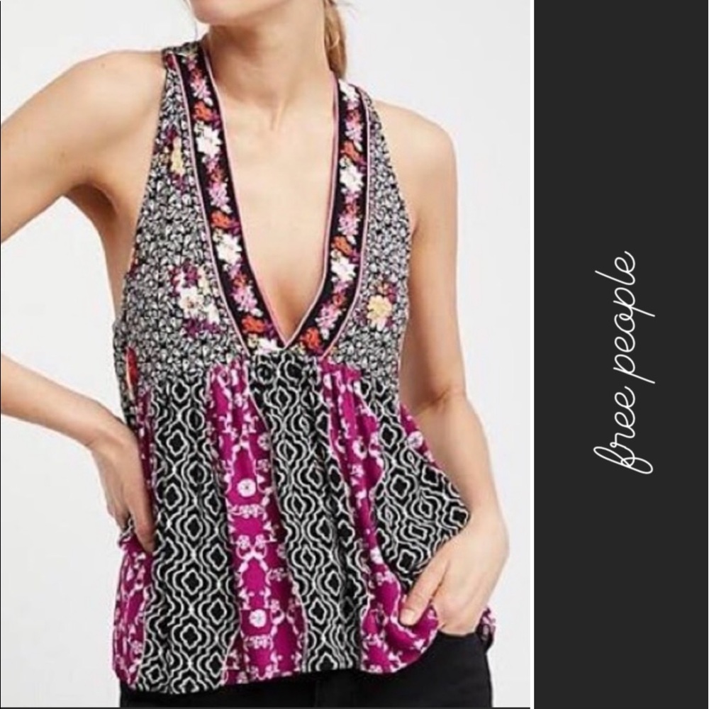 Free People Dream Darlin’ Floral Halter Top in Black • S